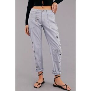 Anthropologie Pilcro The Wanderer Relaxed Embroidered Pants Purple Size 29